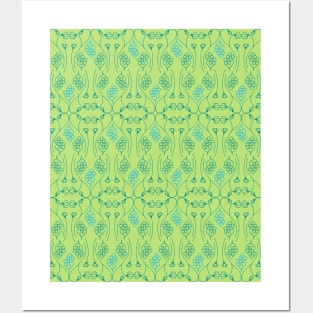 Blue and Green Floral Pattern Posters and Art